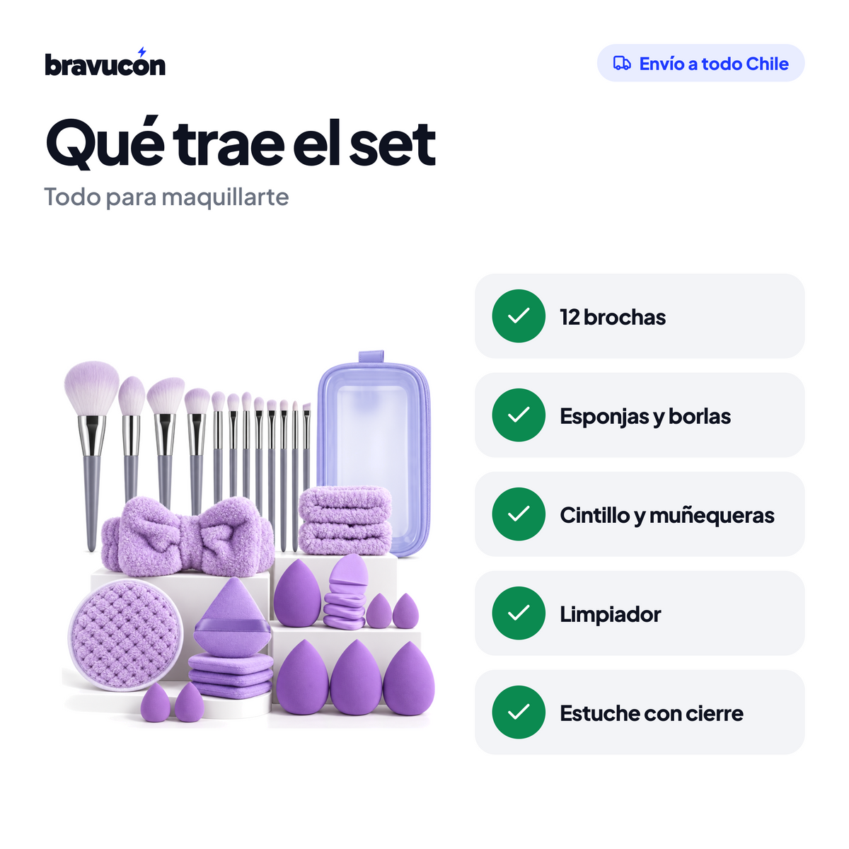Qué trae el set de brochas color lila