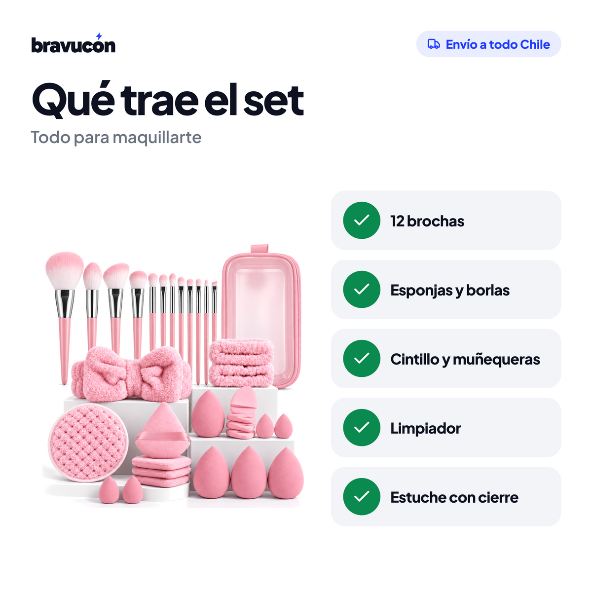 Qué trae el set de brochas color rosa