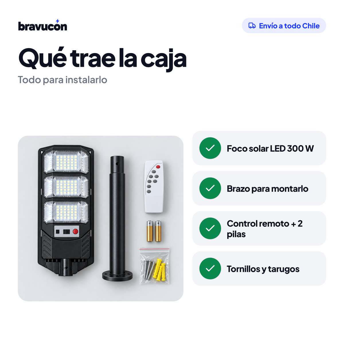 Qué trae la caja del foco solar 300 W