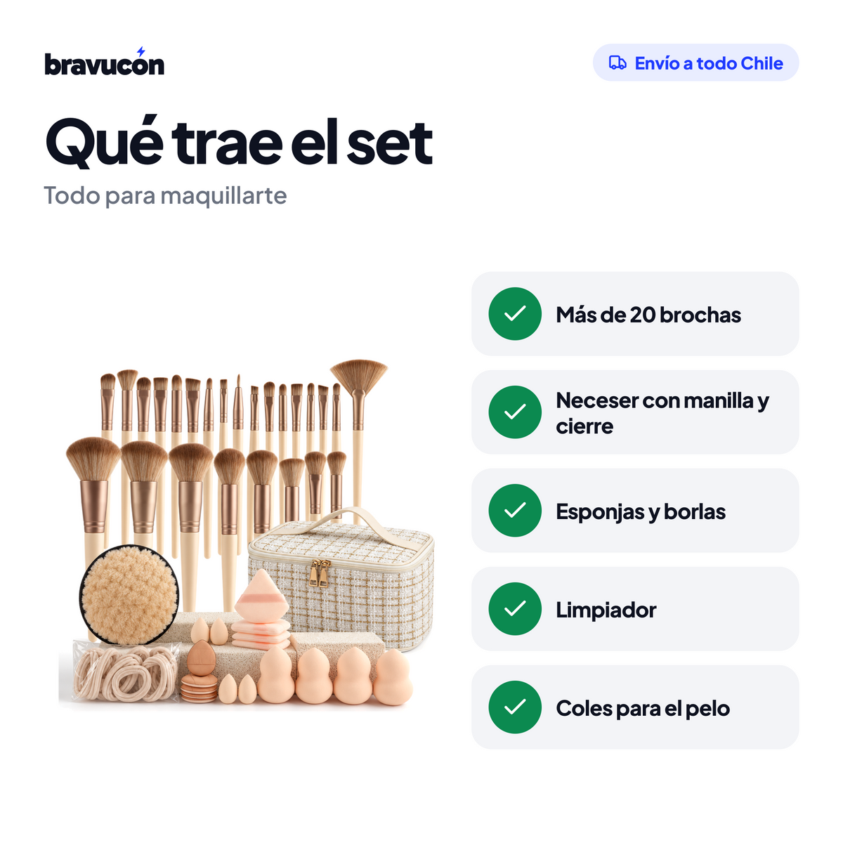 Qué trae el set de brochas con neceser