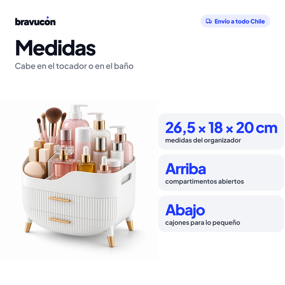 Usos y detalles de Organizador de maquillaje con cajones