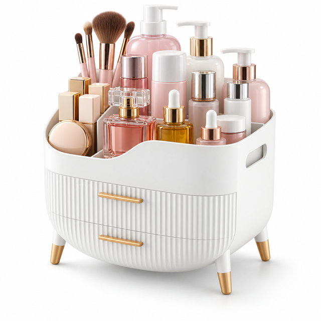 Organizador de maquillaje blanco con cajones