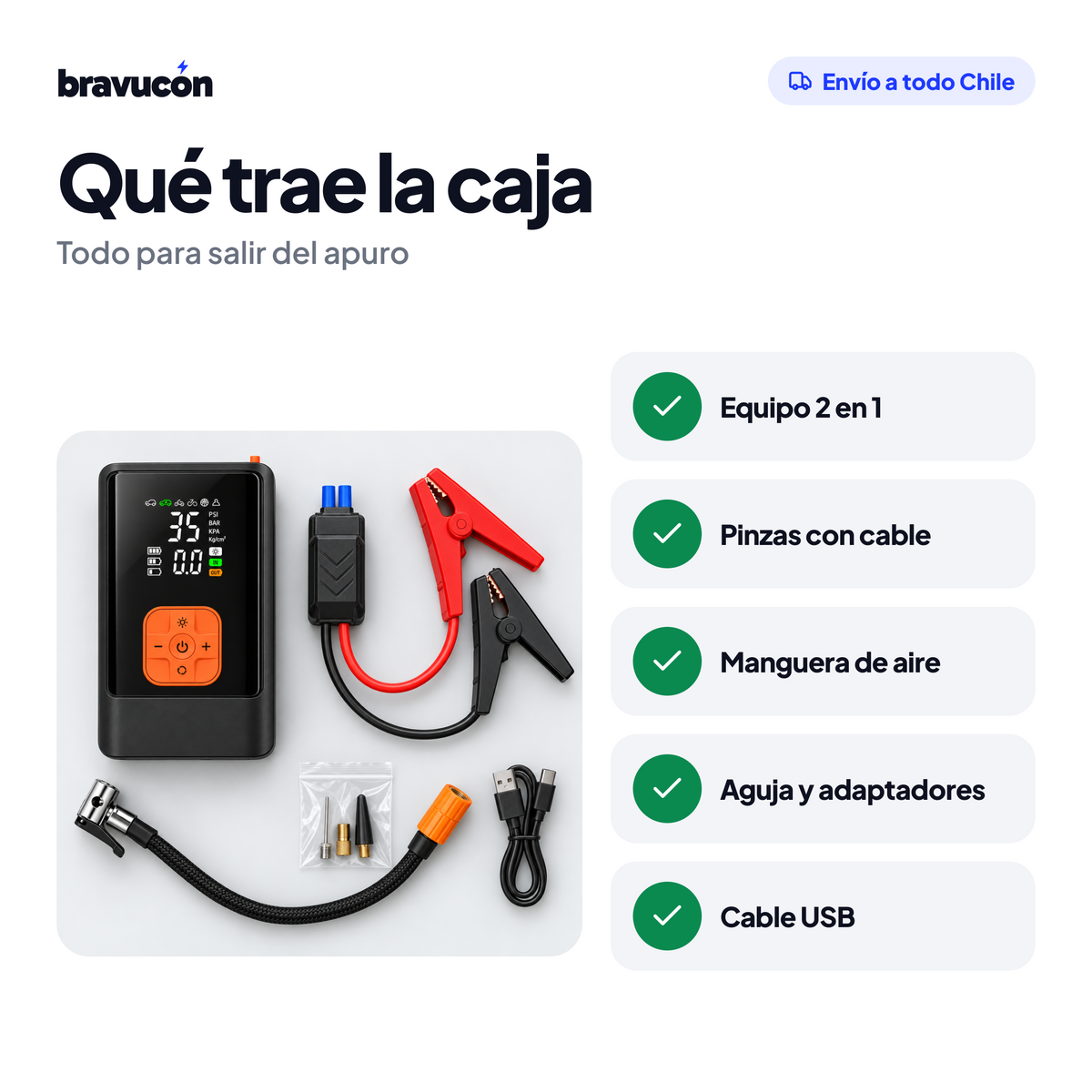 Qué trae la caja del partidor de batería con compresor
